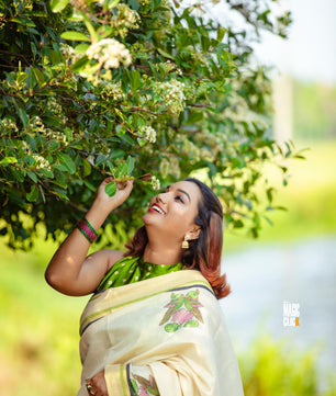 Raja chitra tajore painting digital printed tissue saree