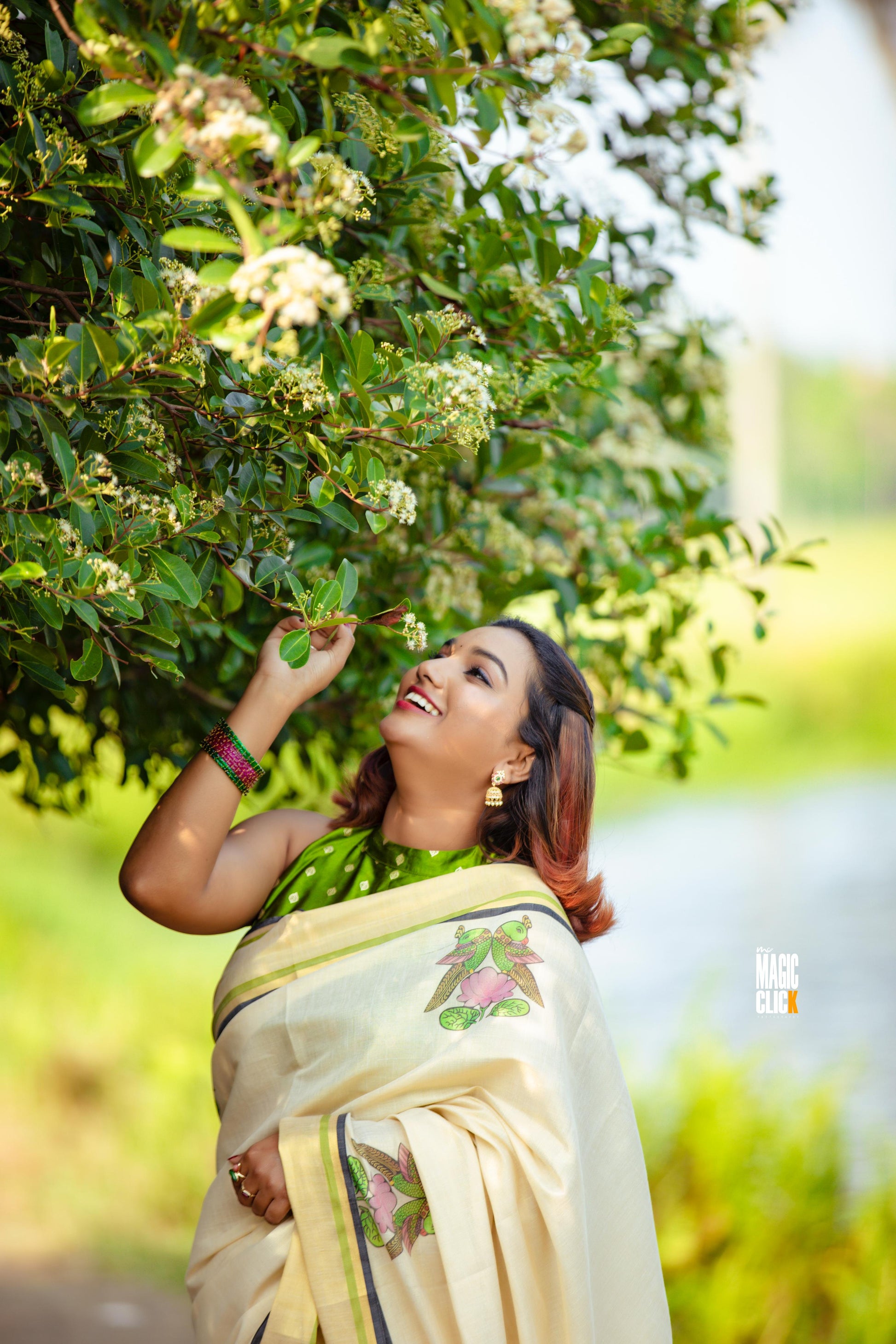 Raja chitra tajore painting digital printed tissue saree