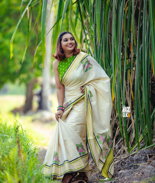 Raja chitra tajore painting digital printed tissue saree