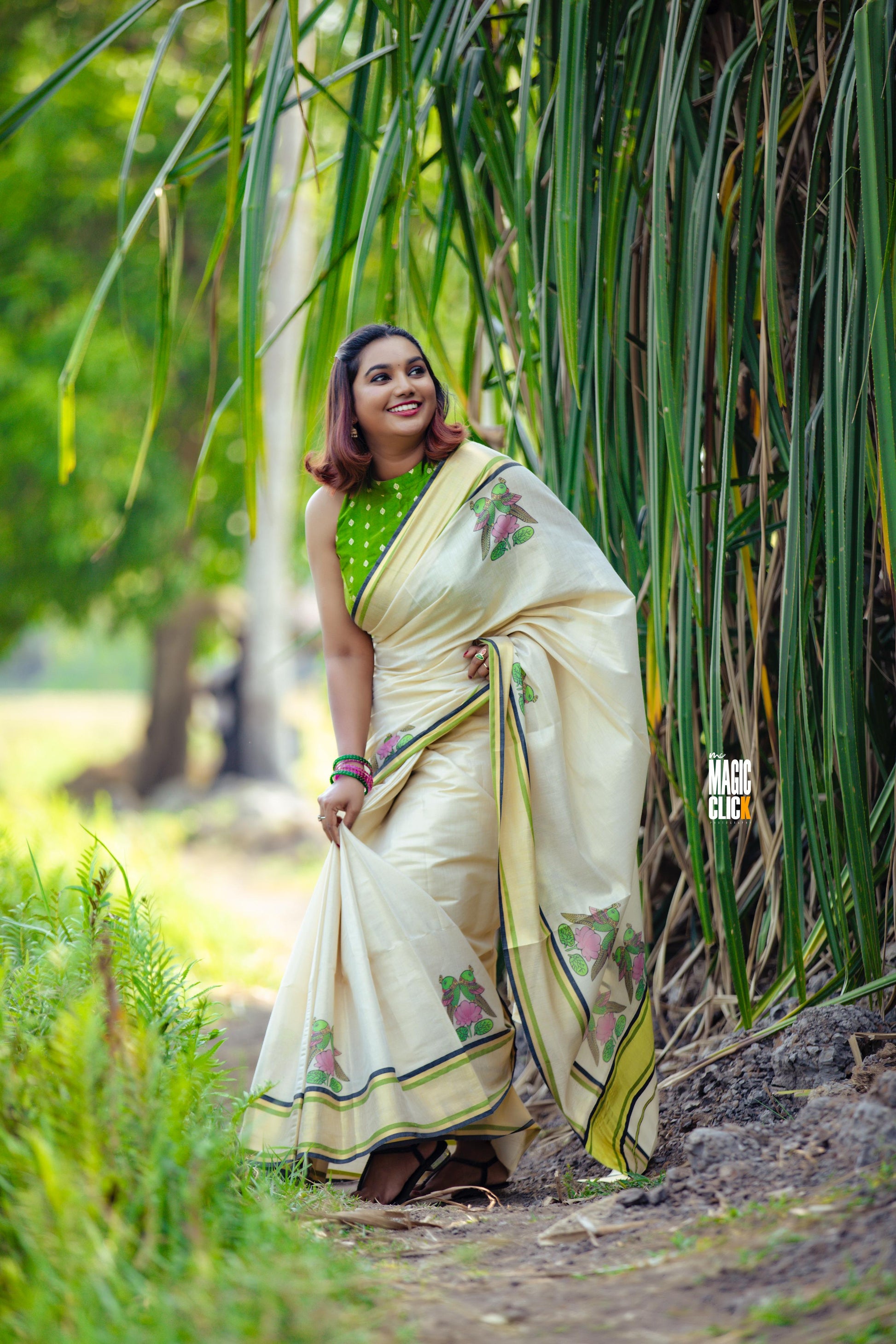 Raja chitra tajore painting digital printed tissue saree