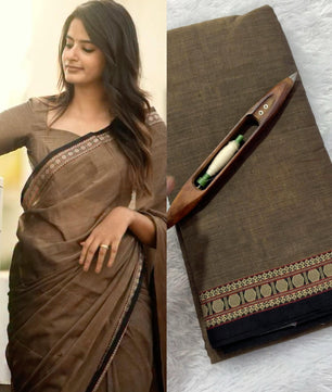 small polka border cotton saree
