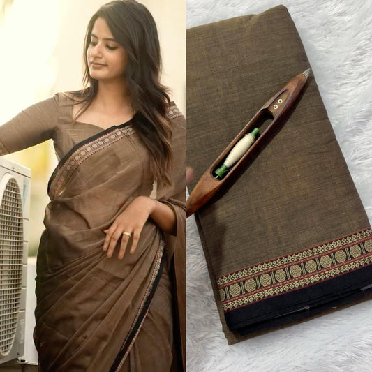 small polka border cotton saree