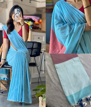 sky blue khadi cotton saree