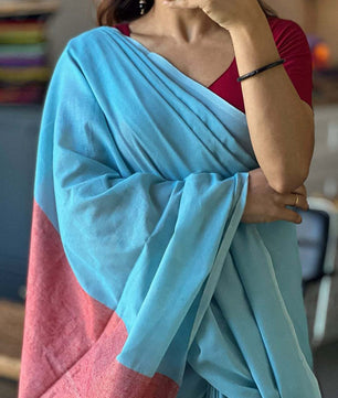 sky blue khadi cotton saree