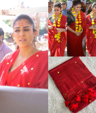 Nayanthara inspired metallic tissue saree
