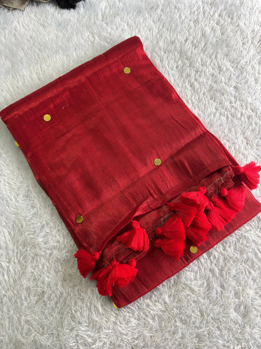 Nayanthara inspired metallic tissue saree