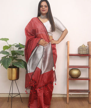 Cotton Silk Silver Line Saree