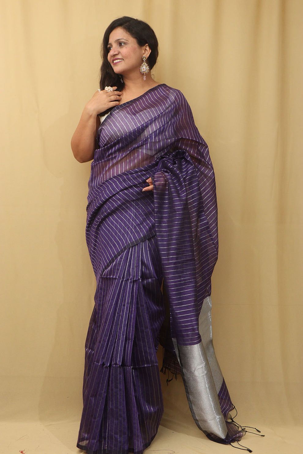 Cotton Silk Silver Line Saree