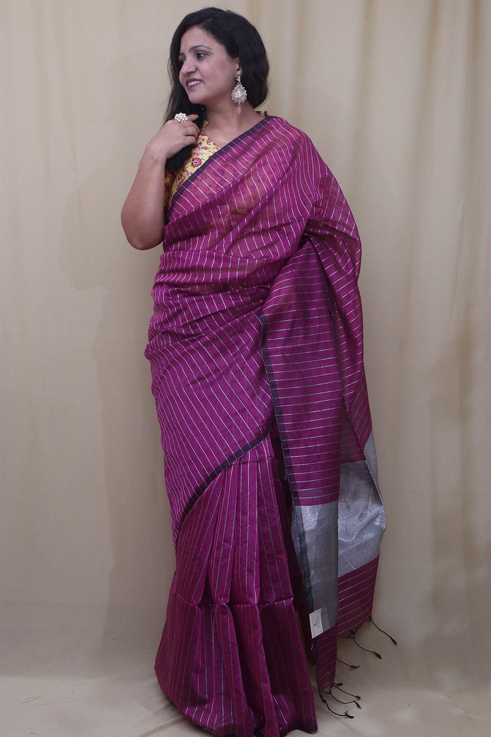Cotton Silk Silver Line Saree