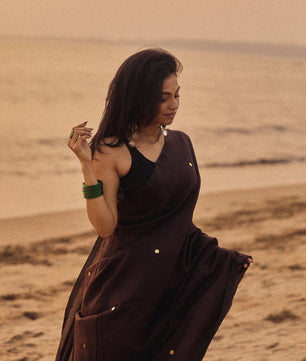 Nuvira chocolate brown 120s count mul cotton saree