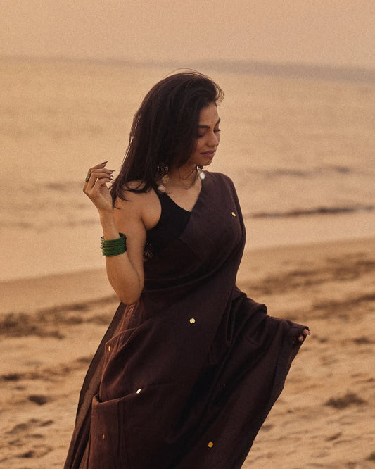 Nuvira chocolate brown 120s count mul cotton saree