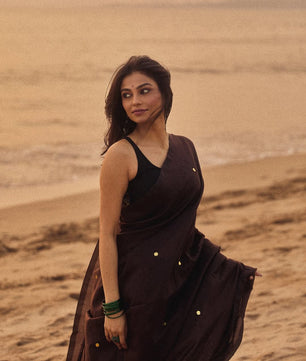 Nuvira chocolate brown 120s count mul cotton saree