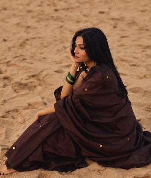 Nuvira chocolate brown 120s count mul cotton saree