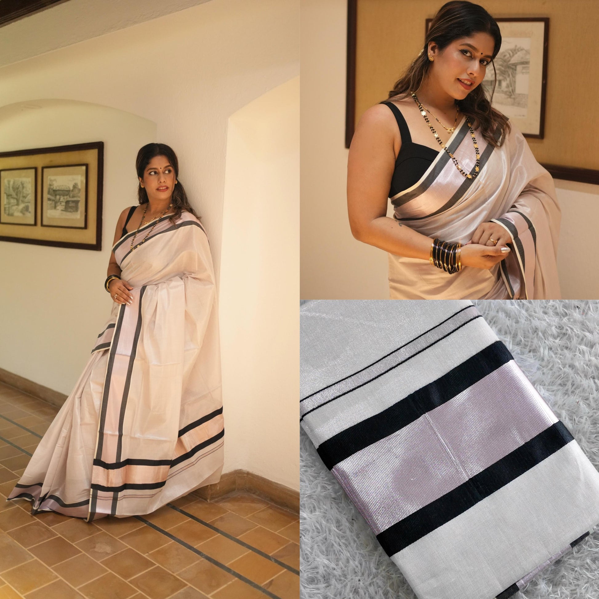 Petaline rose gold Premium rose gold tissue saree