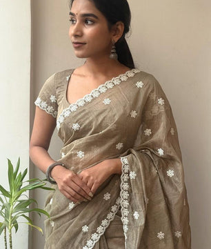Veloura – Antique Mouse Color Chanderi Cotton Saree