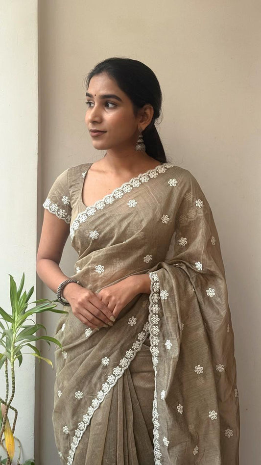 Veloura – Antique Mouse Color Chanderi Cotton Saree