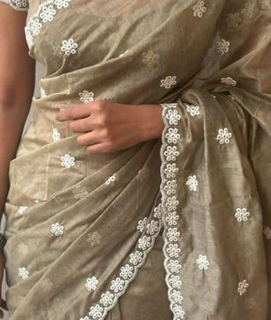 Veloura – Antique Mouse Color Chanderi Cotton Saree