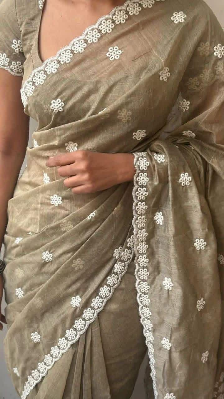 Veloura – Antique Mouse Color Chanderi Cotton Saree