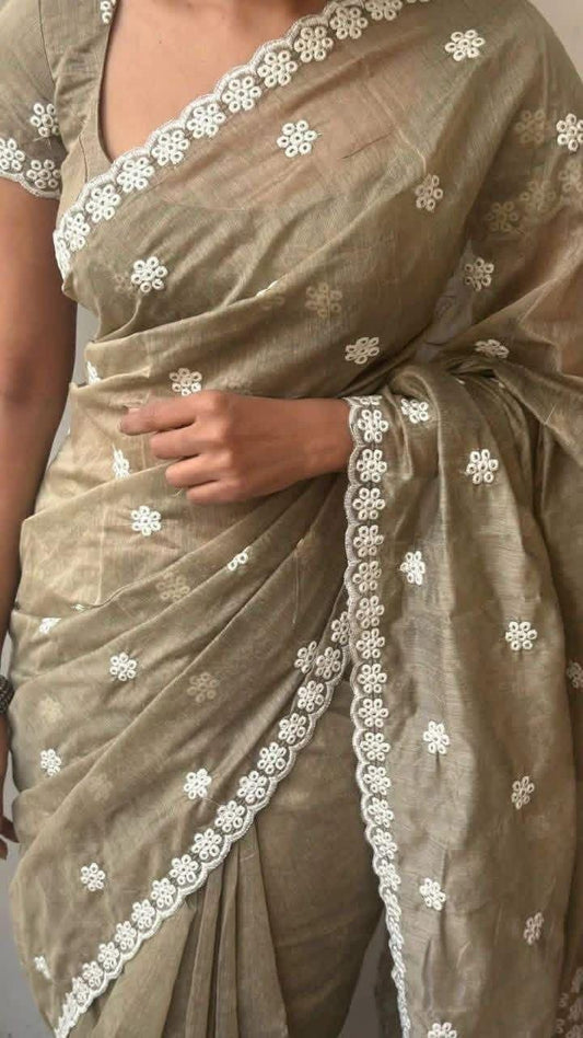 Veloura – Antique Mouse Color Chanderi Cotton Saree