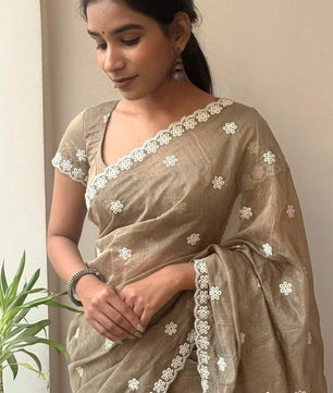 Veloura – Antique Mouse Color Chanderi Cotton Saree
