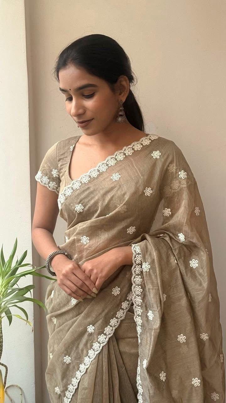 Veloura – Antique Mouse Color Chanderi Cotton Saree