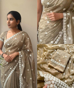 Veloura – Antique Mouse Color Chanderi Cotton Saree