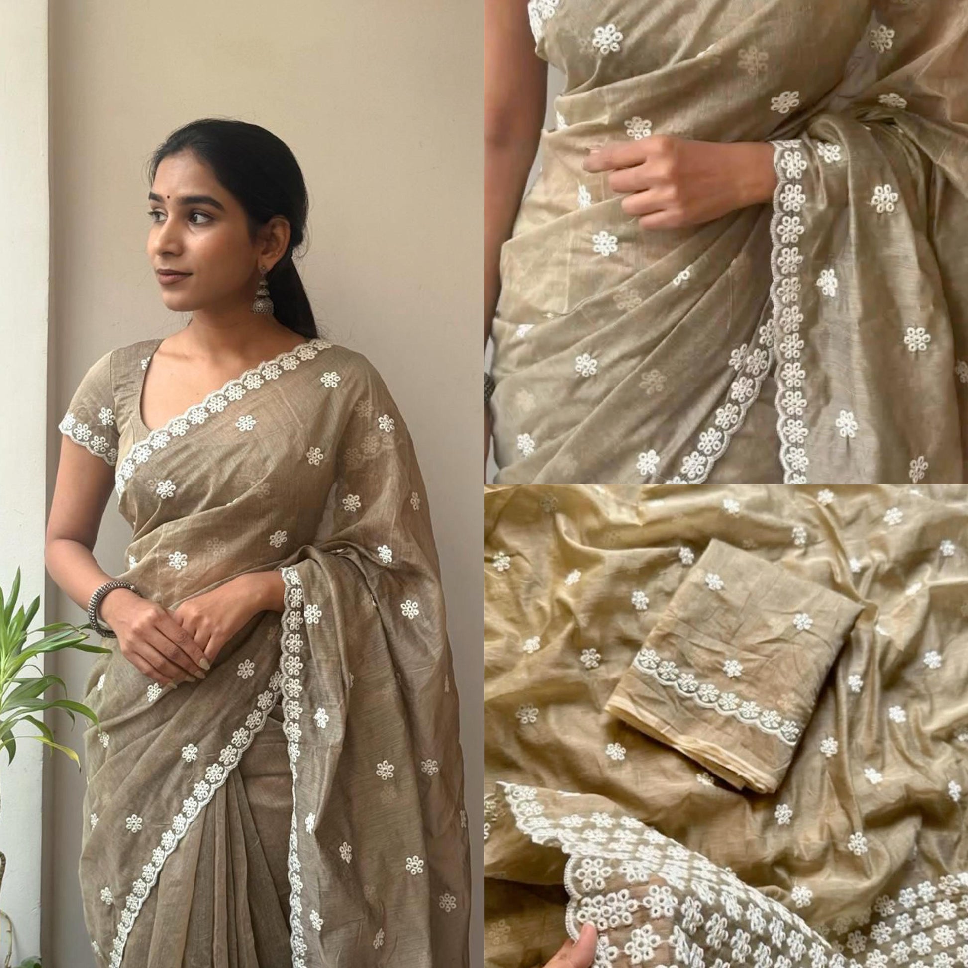 Veloura – Antique Mouse Color Chanderi Cotton Saree