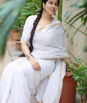 Silver gold cotton ready to wear and normal saree