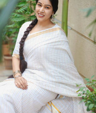 Silver gold cotton ready to wear and normal saree