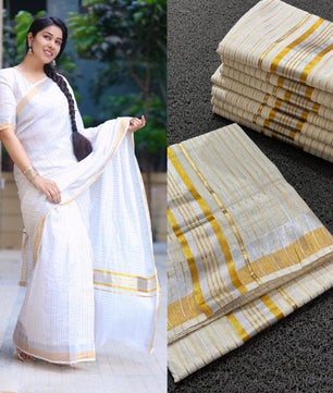 Silver gold cotton ready to wear and normal saree
