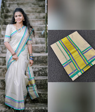 Multicolour handloom replica saree