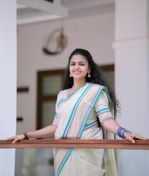 Multicolour handloom replica saree