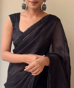 LUXE BLAC- Kota Doryia Chikankari Sequence work Saree