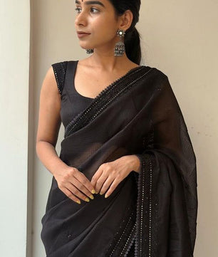 LUXE BLAC- Kota Doryia Chikankari Sequence work Saree