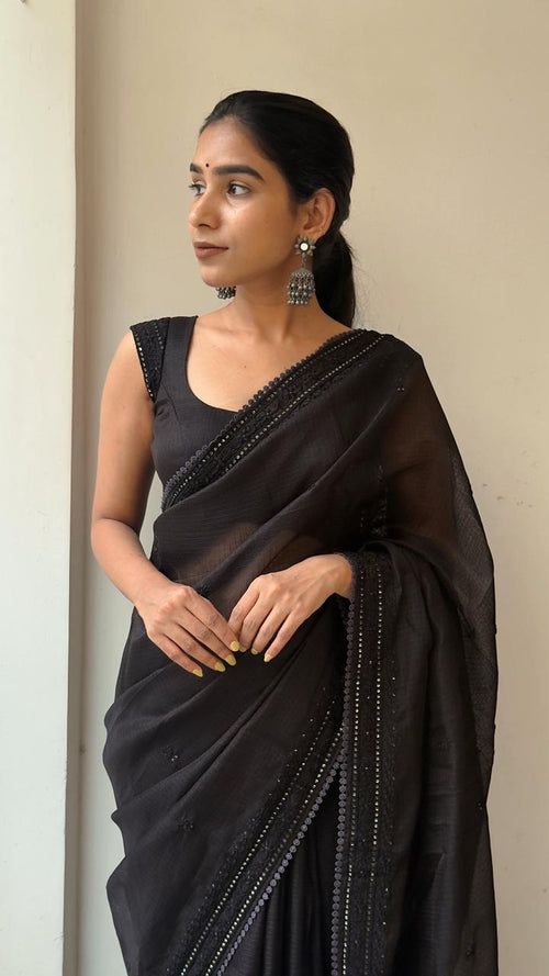 LUXE BLAC- Kota Doryia Chikankari Sequence work Saree