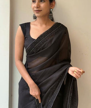 LUXE BLAC- Kota Doryia Chikankari Sequence work Saree