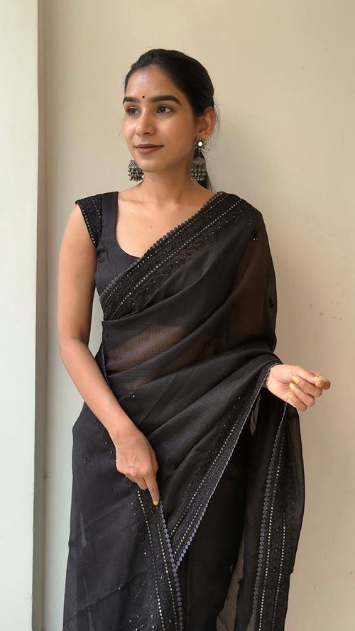 LUXE BLAC- Kota Doryia Chikankari Sequence work Saree