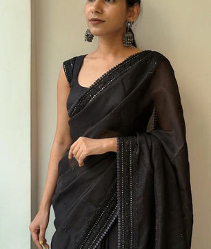 LUXE BLAC- Kota Doryia Chikankari Sequence work Saree