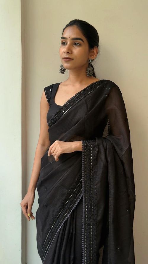 LUXE BLAC- Kota Doryia Chikankari Sequence work Saree