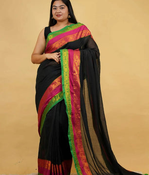 Menaka - Jaq border 3 line MUL Cotton Saree