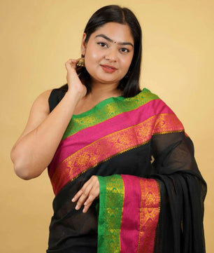 Menaka - Jaq border 3 line MUL Cotton Saree