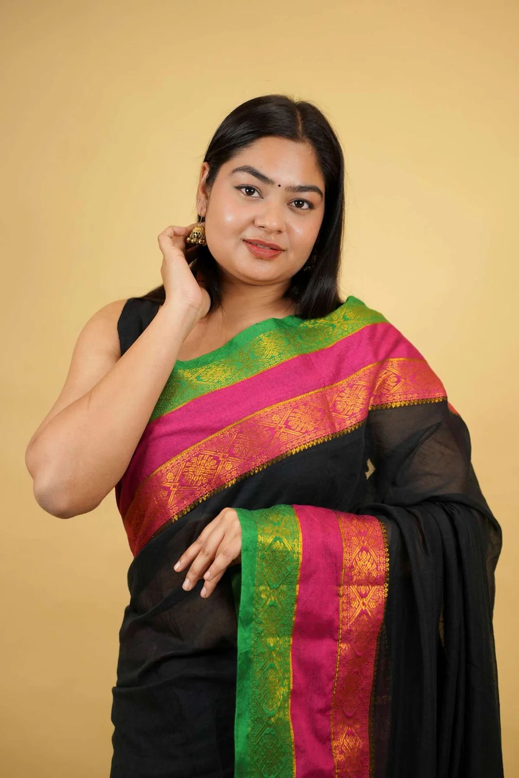 Menaka - Jaq border 3 line MUL Cotton Saree