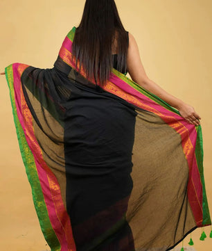 Menaka - Jaq border 3 line MUL Cotton Saree