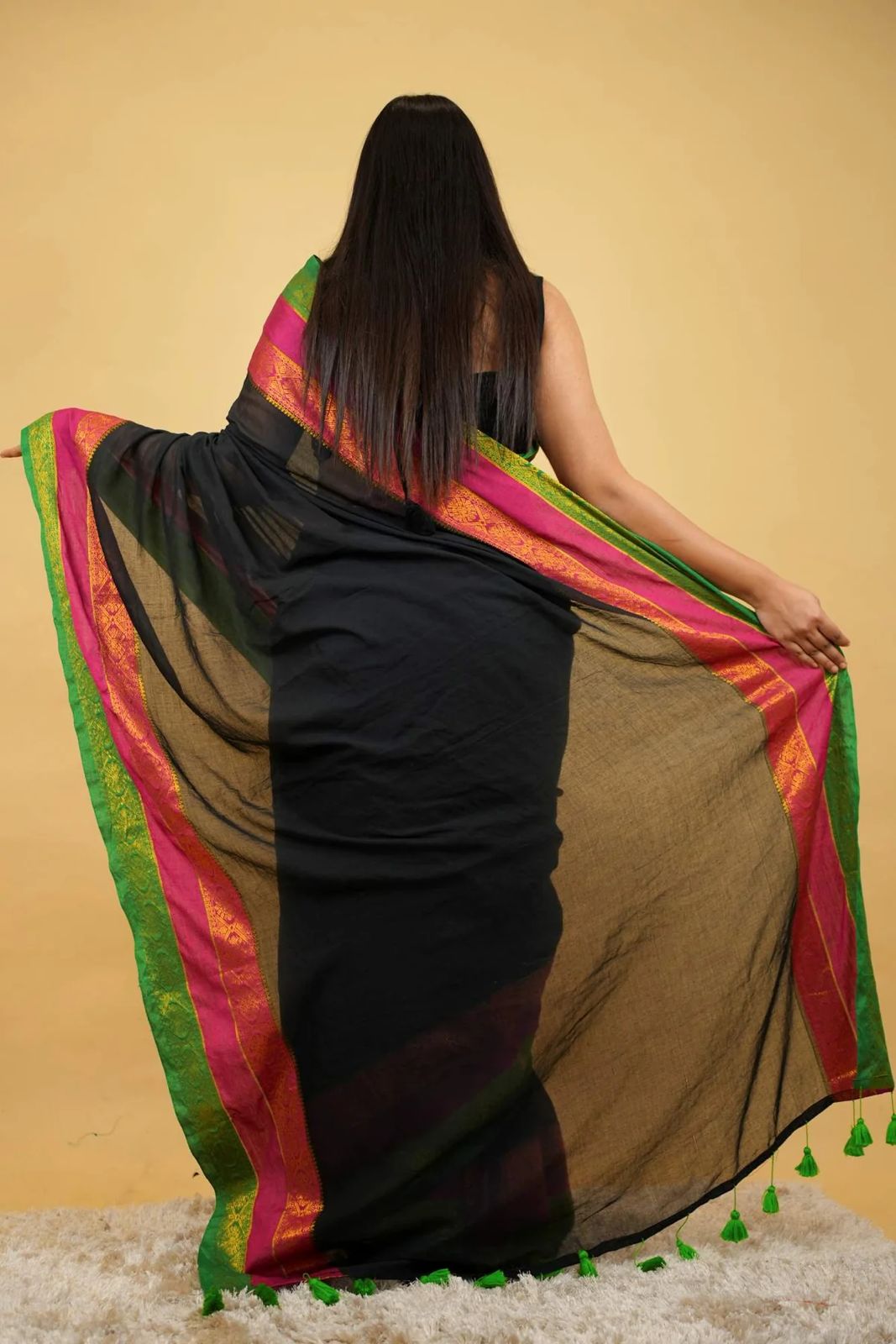 Menaka - Jaq border 3 line MUL Cotton Saree