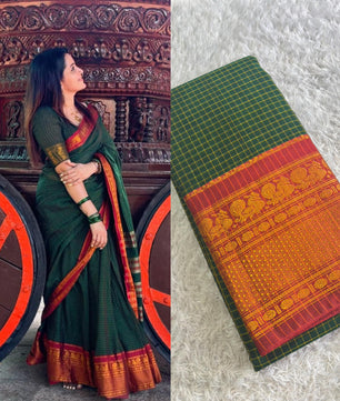 Mangalam : Big border Checks Narayanapet cotton Saree