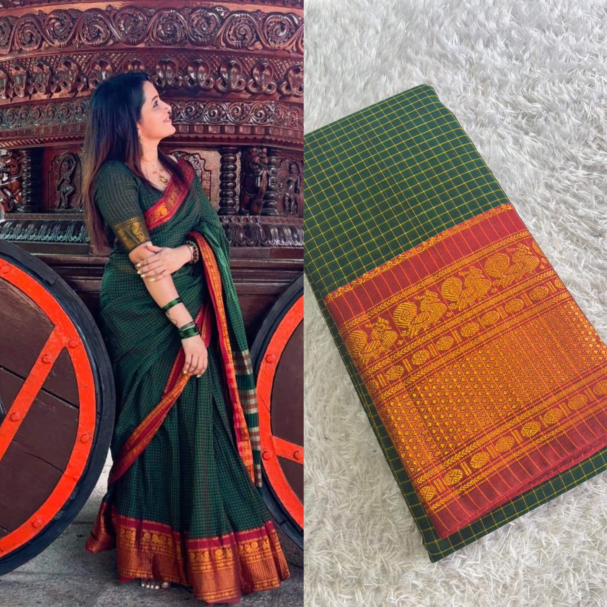 Mangalam : Big border Checks Narayanapet cotton Saree