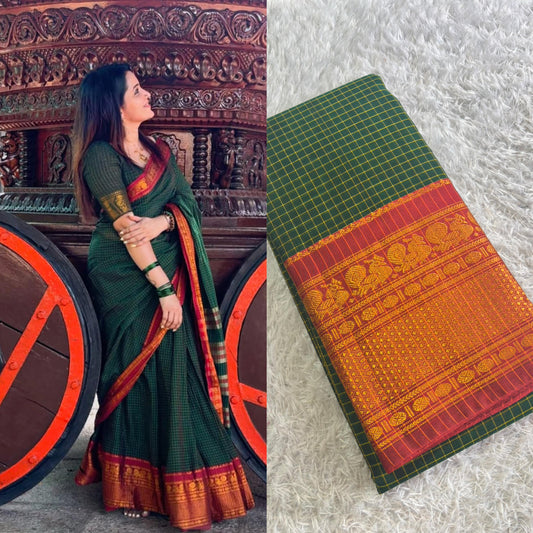 Mangalam : Big border Checks Narayanapet cotton Saree