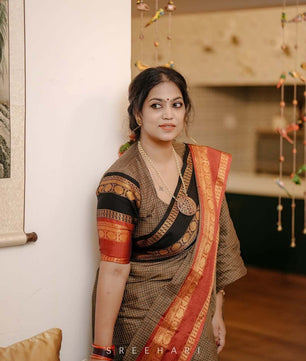 Ganga Jamuna border Jari Checks Chettinad cotton Saree