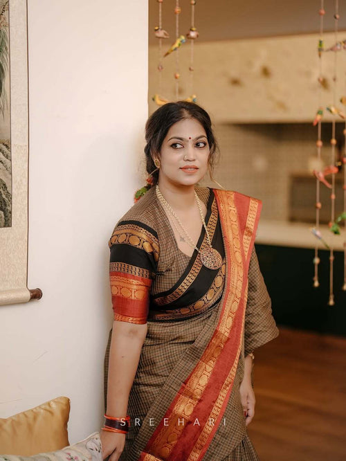 Ganga Jamuna border Jari Checks Chettinad cotton Saree