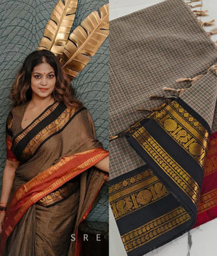 Ganga Jamuna border Jari Checks Chettinad cotton Saree